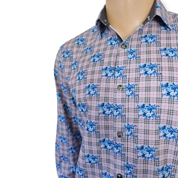 Society Of Threads Floral & Plaid Print Dress Shirt - Picture 2 of 8